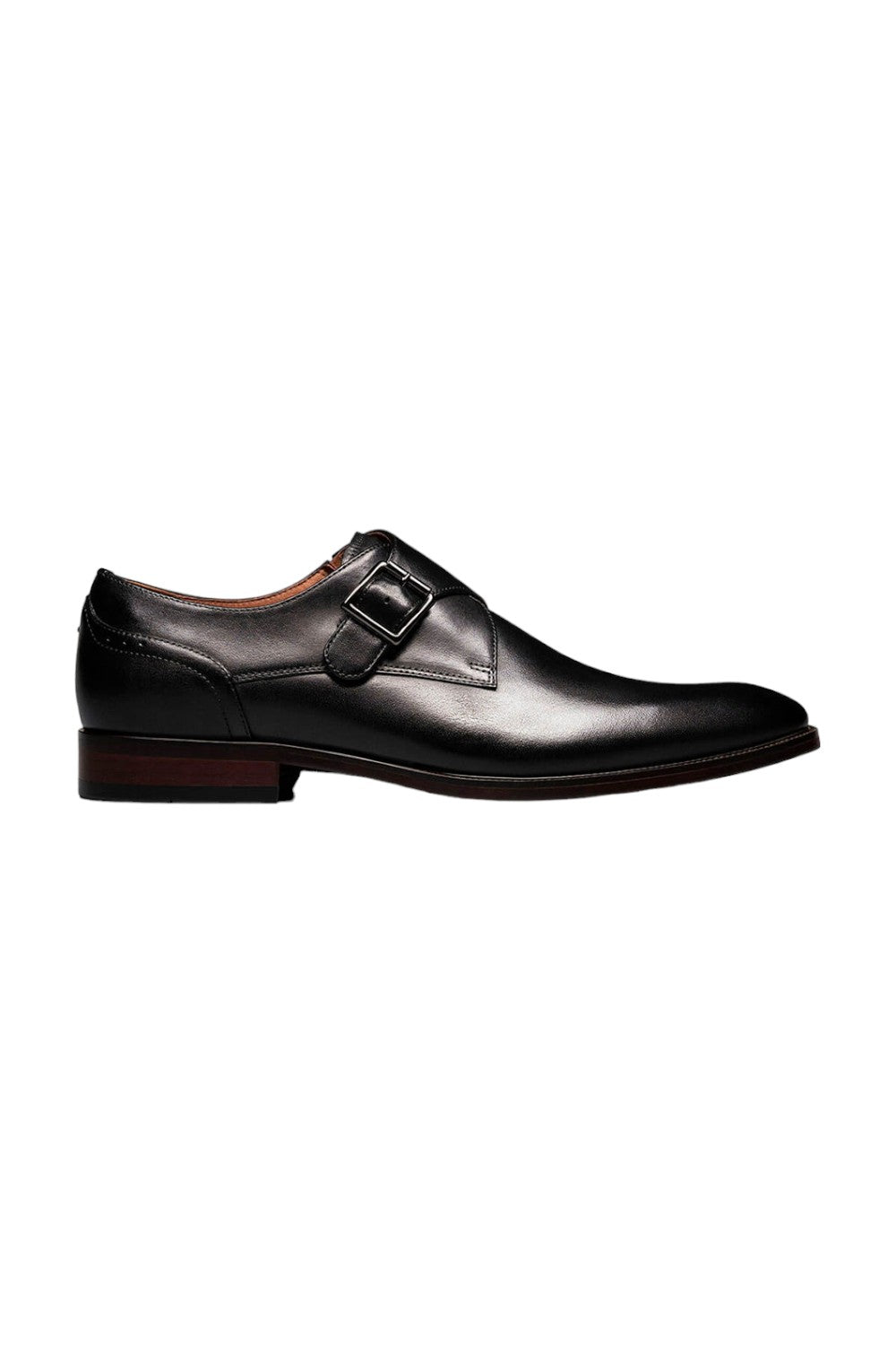 The Florsheim Sorrento Plain Toe Single Monk Strap features a rich leather upper with an elegant buckle and a sleek silhouette. The convenience of a slip on is further enhanced by the comfort of its fully cushioned leather covered footbed and soft leather linings.