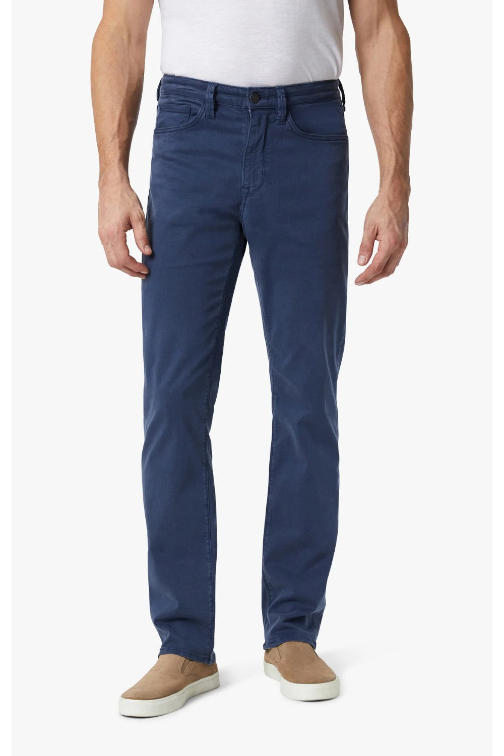 Designed For Comfort A dark blue wash and 5-pocket style gives this pant the appearance of refined denim, but these are made from super soft twill. We designed them with a higher rise and a relaxed straight leg for a balanced and timeless style.