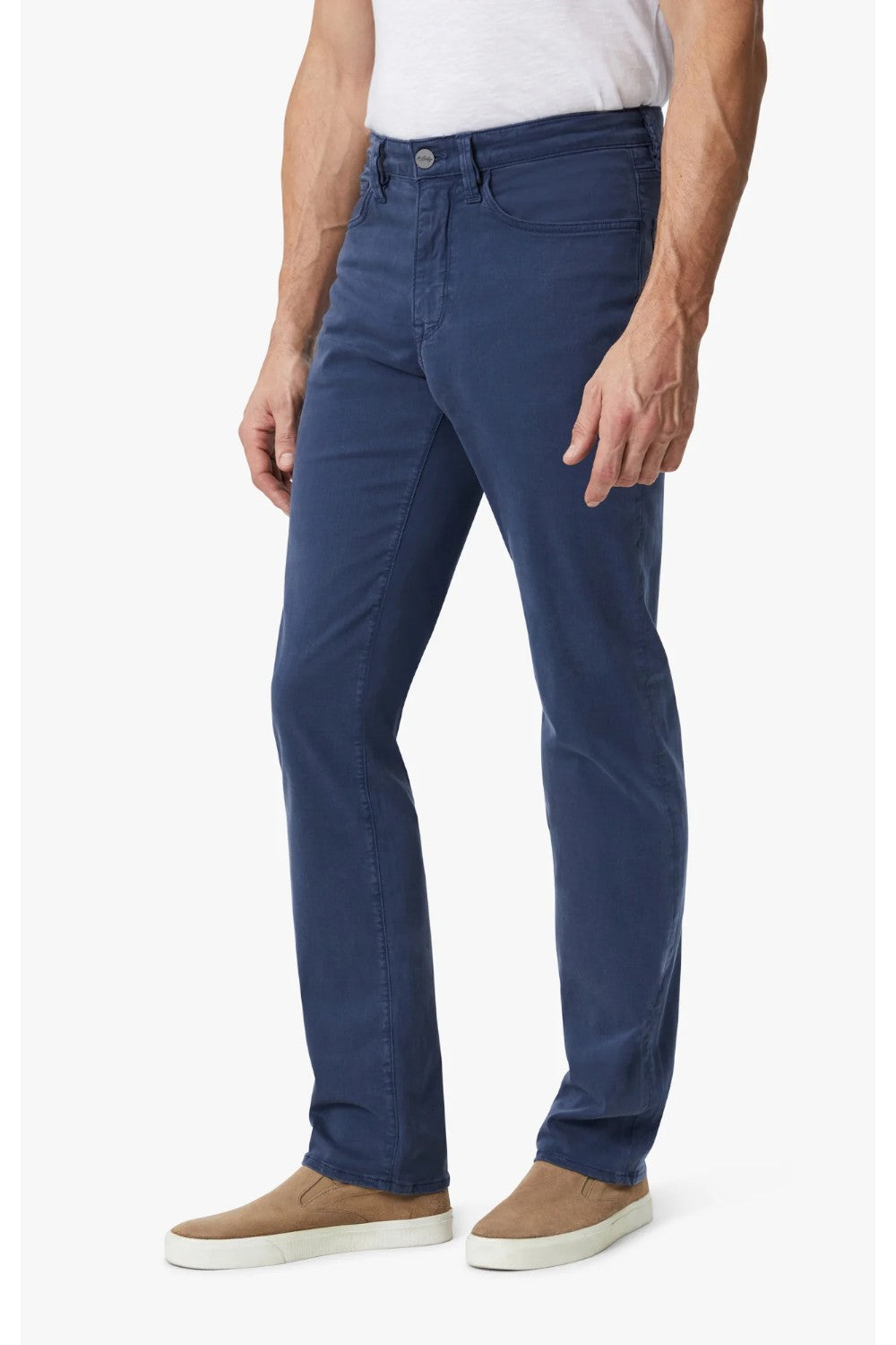 Designed For Comfort A dark blue wash and 5-pocket style gives this pant the appearance of refined denim, but these are made from super soft twill. We designed them with a higher rise and a relaxed straight leg for a balanced and timeless style.