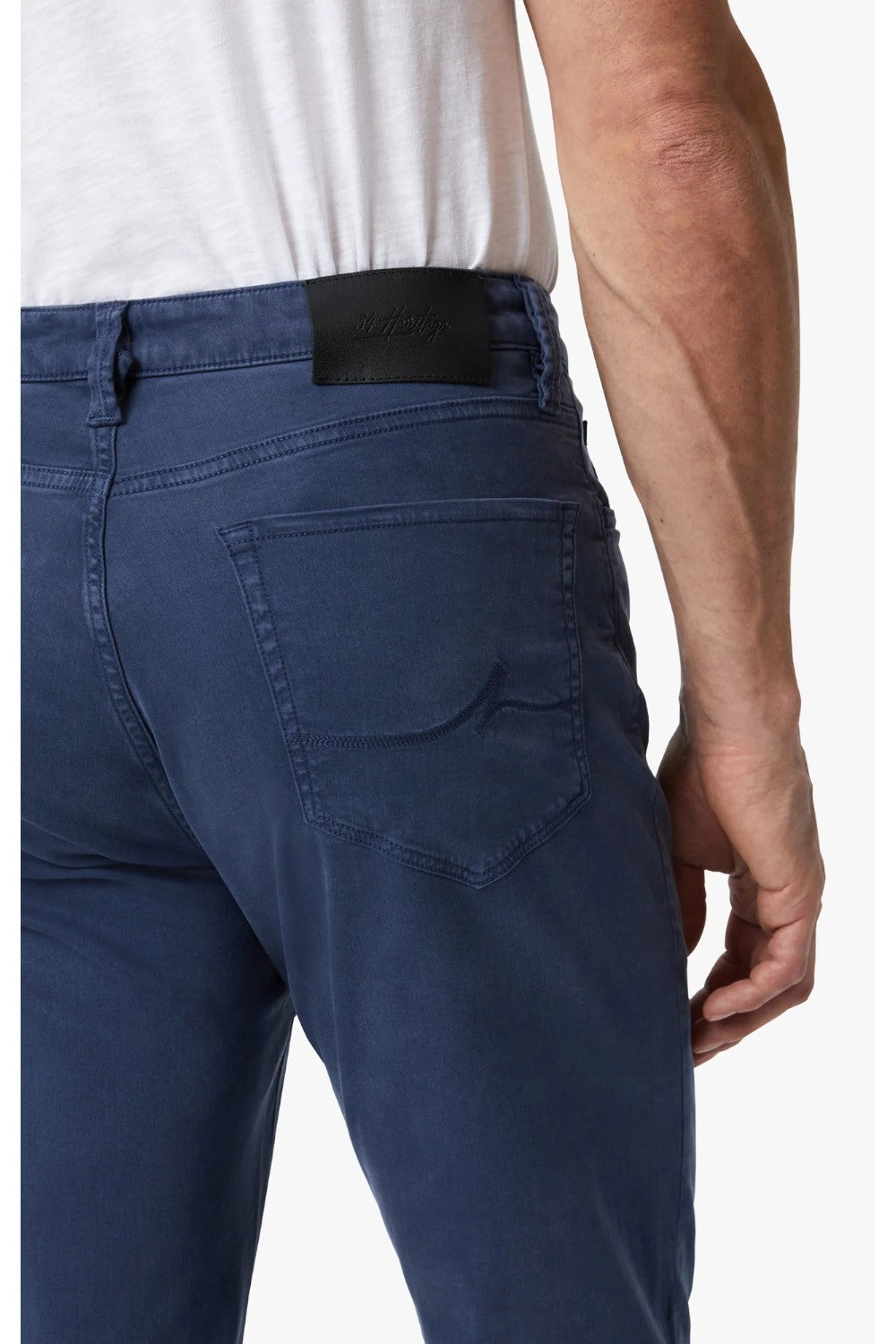 Designed For Comfort A dark blue wash and 5-pocket style gives this pant the appearance of refined denim, but these are made from super soft twill. We designed them with a higher rise and a relaxed straight leg for a balanced and timeless style.