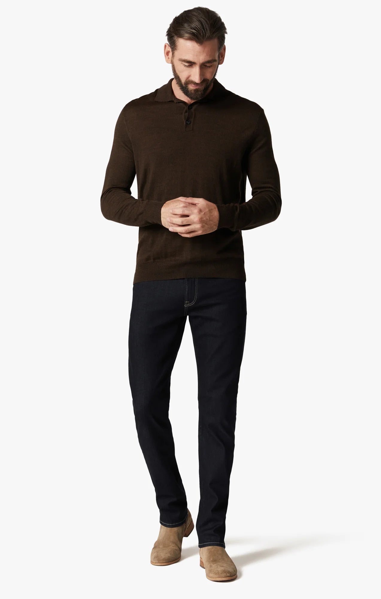 These jeans are made from the softest denim yet, that has a higher proportion of viscose and cotton for superior flexibility. Detailed with tonal hardware and contrast stitching, this mid-weight staple elevates any ensemble with its superior comfort, soft hand feel, and exceptional stretch.