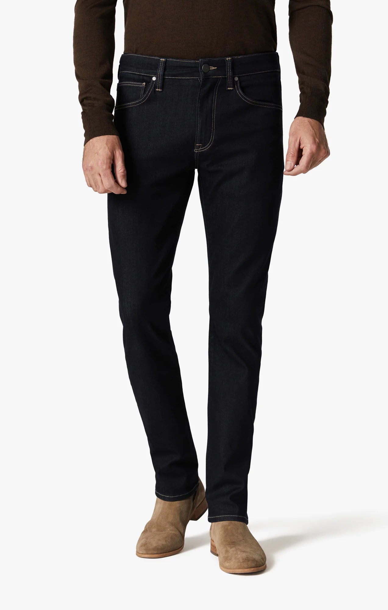 These jeans are made from the softest denim yet, that has a higher proportion of viscose and cotton for superior flexibility. Detailed with tonal hardware and contrast stitching, this mid-weight staple elevates any ensemble with its superior comfort, soft hand feel, and exceptional stretch.