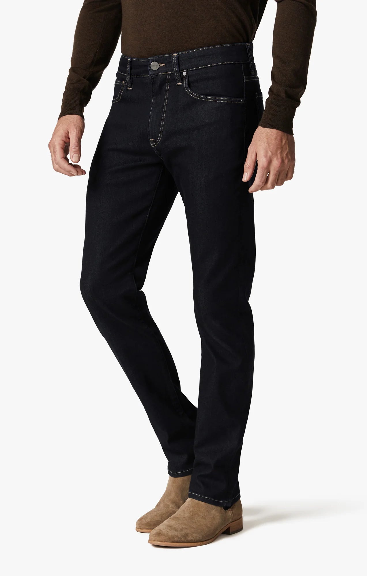 These jeans are made from the softest denim yet, that has a higher proportion of viscose and cotton for superior flexibility. Detailed with tonal hardware and contrast stitching, this mid-weight staple elevates any ensemble with its superior comfort, soft hand feel, and exceptional stretch.