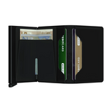 Its slim profile makes the Slimwallet fit perfectly into every pocket. The open exterior is cut extra wide to hold cards, banknotes and receipts. The Cardprotector mechanism allows you to slide out cards with one simple motion, while the aluminium protects your cards from bending, breaking and unwanted wireless communication.