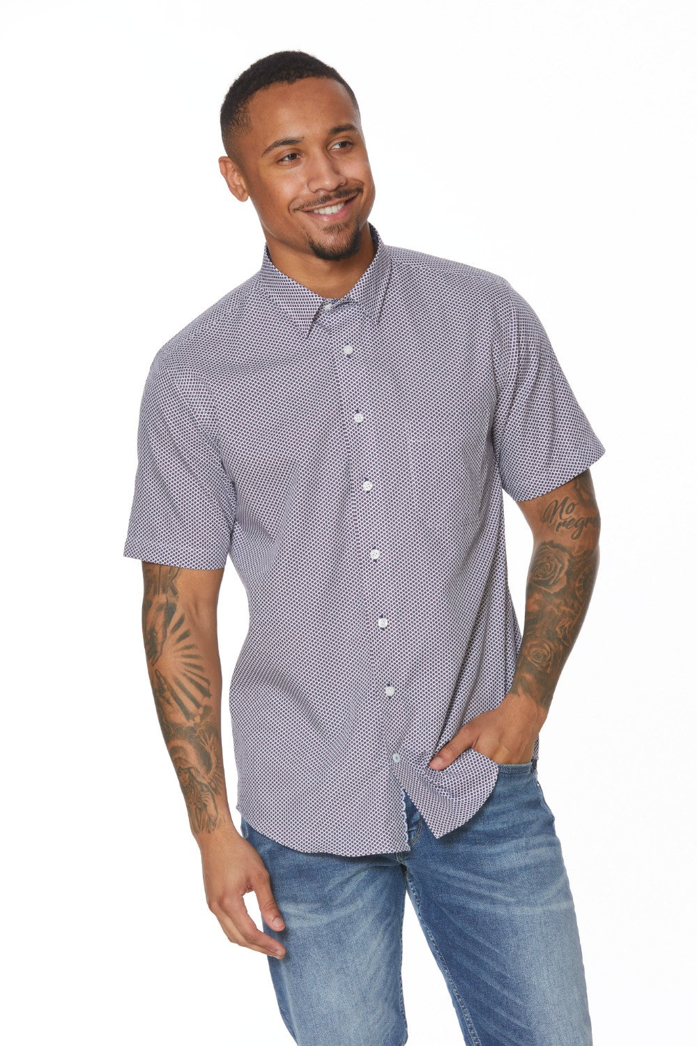 This Leo Chevalier Men's Short Sleeve is crafted from 100% cotton which provides excellent breathability and is non-iron for easy maintenance. The hidden button down collar and tall fit provide a tailored look for any occasion.
