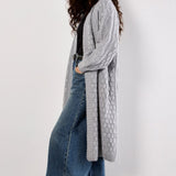 Apricot Cable Knit Open Midi Cardigan