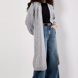 Apricot Cable Knit Open Midi Cardigan