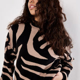 Apricot Zebra Jacquard Drop Shoulder Sweater