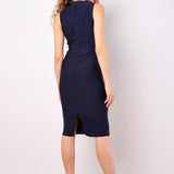Carve a sleek silhouette in this bodycon bandage dress. Crafted from stretch fabric for a figure-hugging fit, it features a V-neckline, sleeveless styling, and a back zip closure. Team with heels to take it from dinner to drinks.