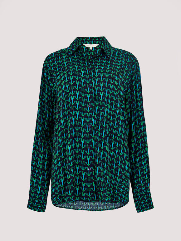 Add a pop of print to your workwear wardrobe with this conversational shirt. Crafted from a woven, textured fabric to a regular fit, it features a geometric design, a collared neckline, long sleeves, and a button placket running down the front. Style yours with tailored trousers and loafers for a polished finish.