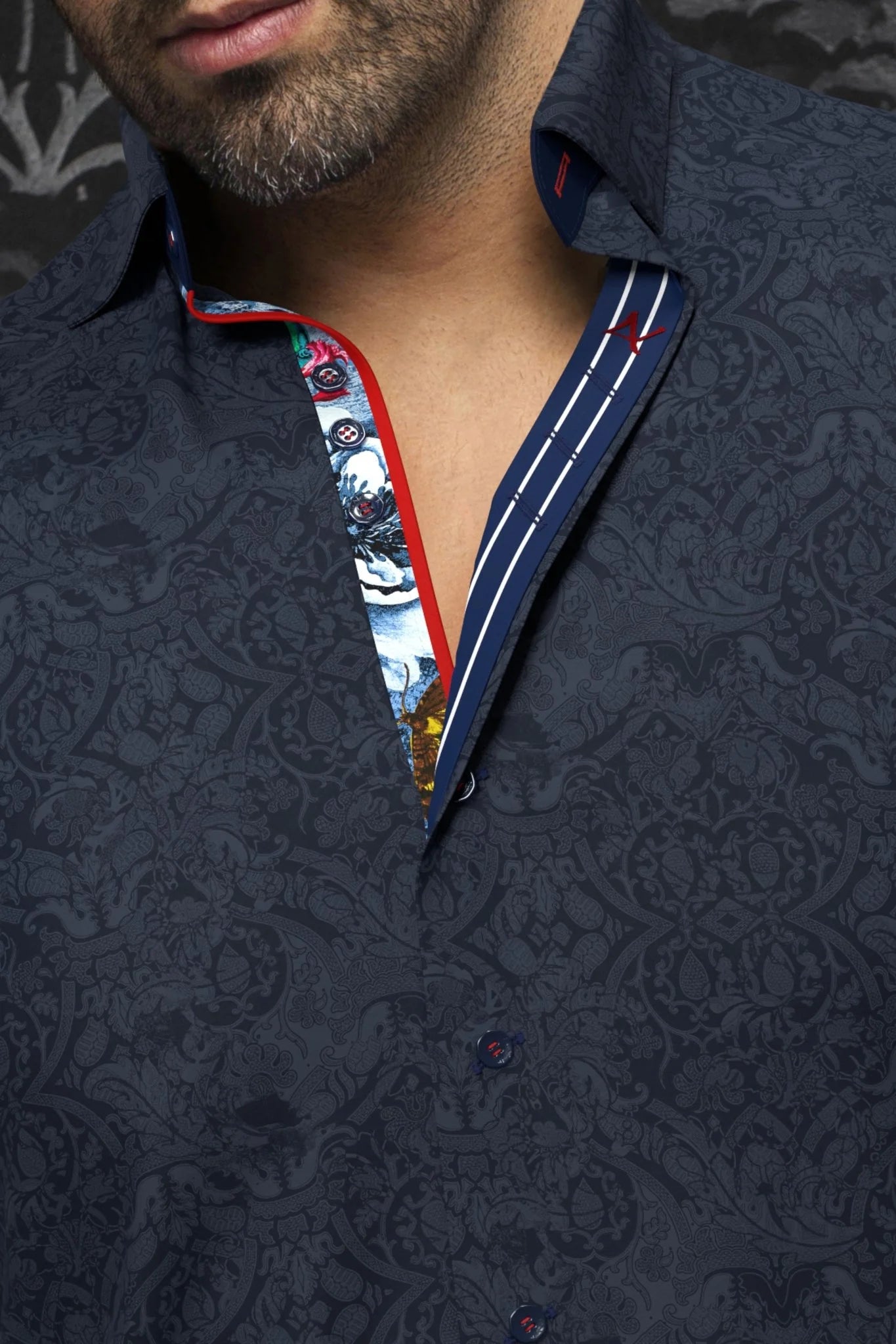 This is a collection of comfortable, performance stretch, fashionable dressy and casual shirts. Stand out from the crowd, thanks to Au Noirs cleaver use of contrasting patterns and sophisticated details. Comfortable with a high quality, performance stretch cotton fabric. 