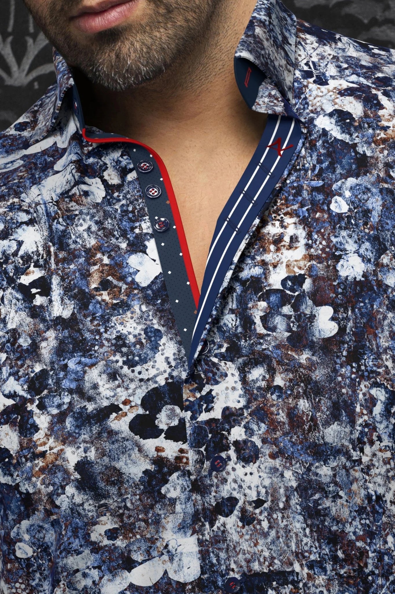 This is a collection of comfortable, performance stretch, fashionable dressy and casual shirts. Stand out from the crowd, thanks to Au Noirs cleaver use of contrasting patterns and sophisticated details. Comfortable with a high quality, performance stretch cotton fabric.
