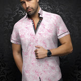 Men's casual dress polo shirt. Distinguish yourself with contrasting patterns and sophisticated details. Comfortable with high-end cotton fabric. Offers confidence and freedom of movement. 