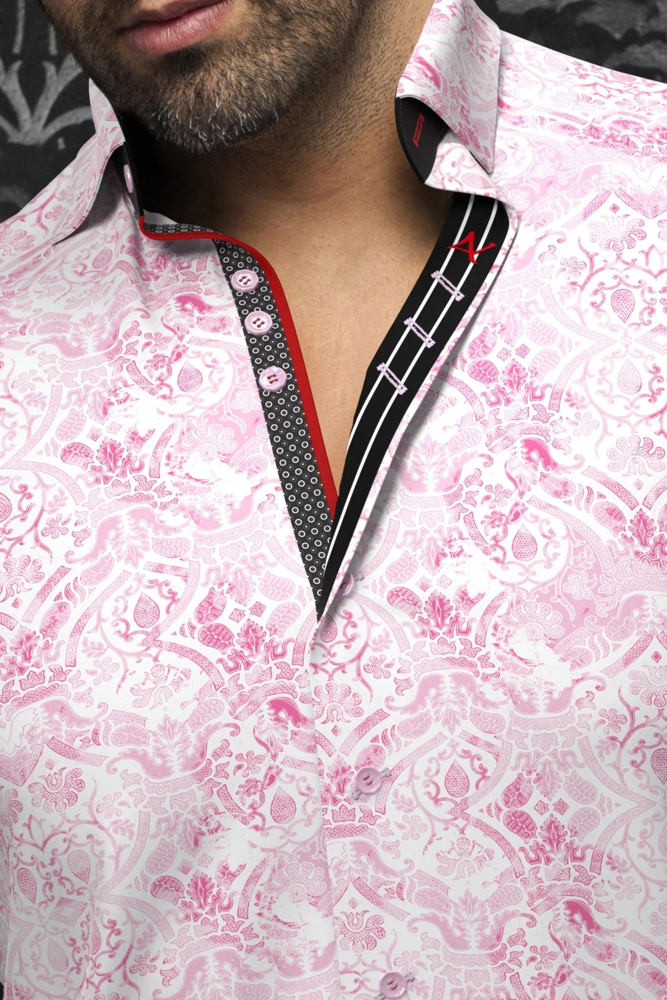 Men's casual dress polo shirt. Distinguish yourself with contrasting patterns and sophisticated details. Comfortable with high-end cotton fabric. Offers confidence and freedom of movement. 