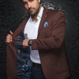 Blazer Fashionable and stretchy for men. Stand out with our sophisticated details and patterned lining. Comfortable with a premium fabric blend offering confidence and freedom of movement. 