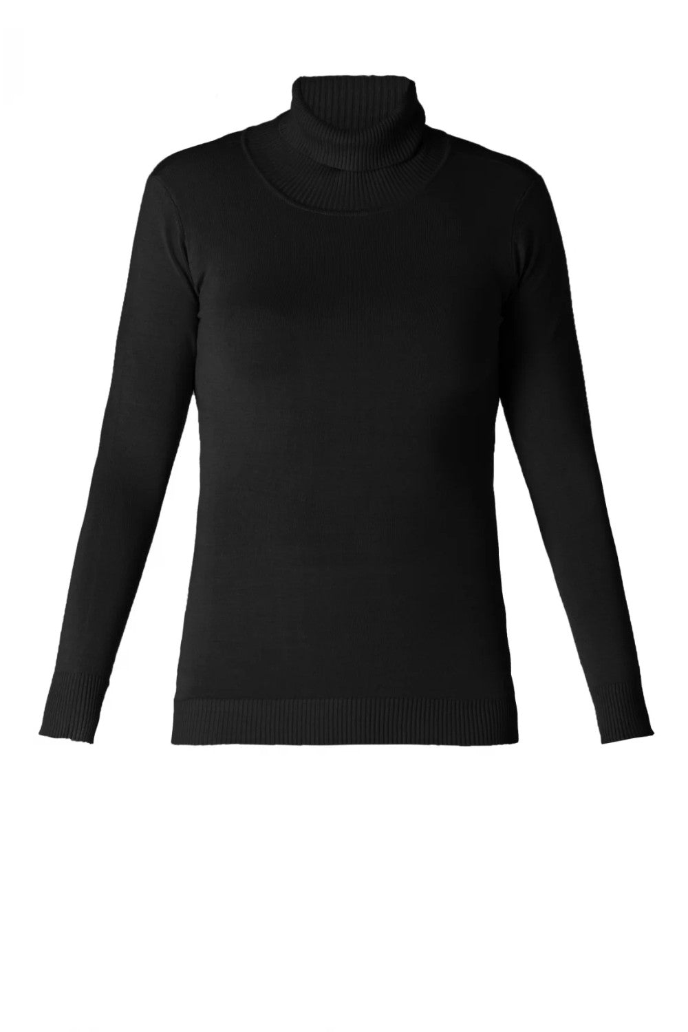 Black turtleneck sweater on a white background