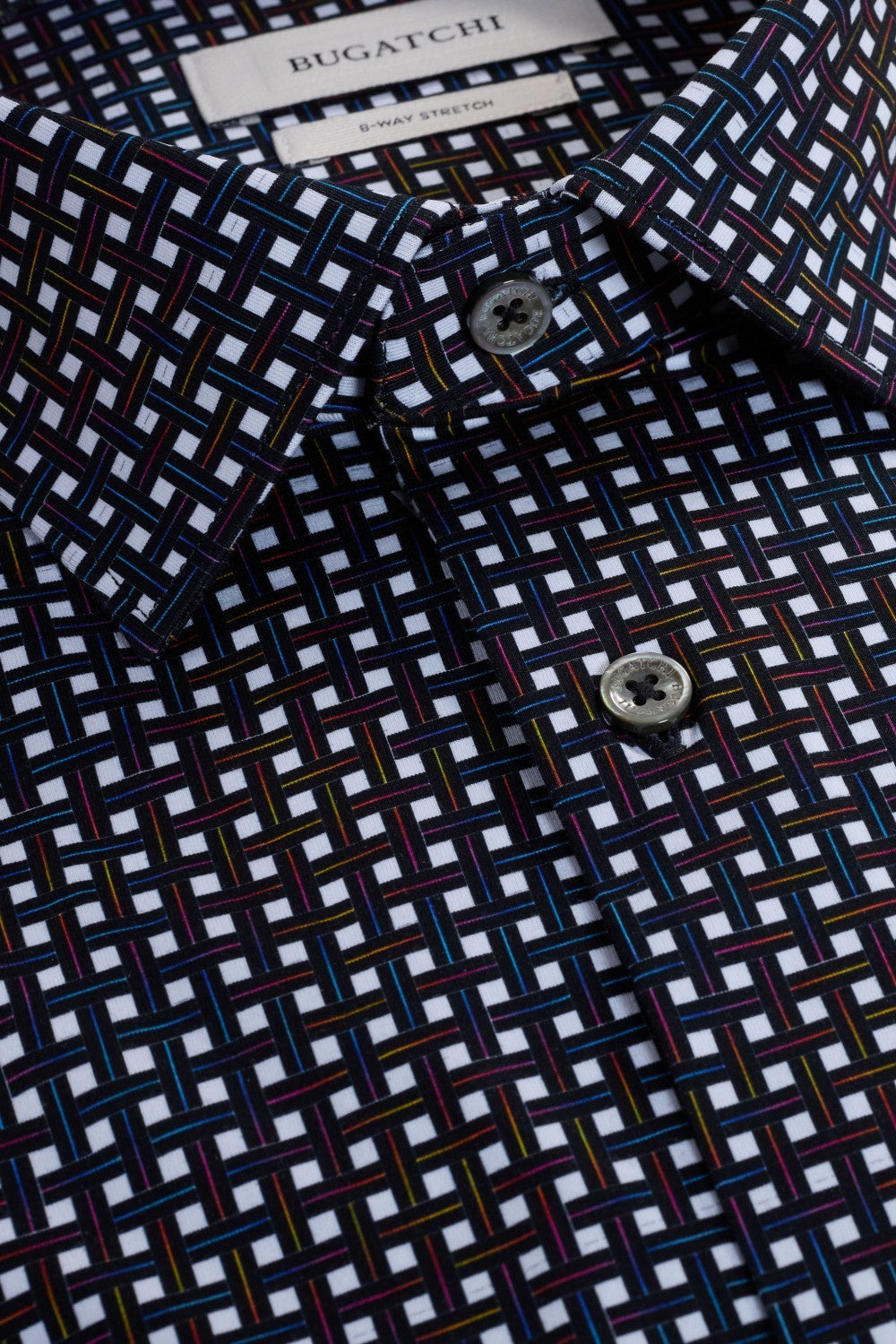 The James OoohCotton long-sleeved shirt in basketweave print features a point collar, mother-of-pearl buttons, and a curved hem for a sleek tucked or untucked look. The notched cuffs are adjustable to allow for customized fit and also convertible to accommodate cufflinks. OoohCotton® is a performance, double-mercerized, wrinkle-resistant, breathable, and easy-care cotton blend with 8-way stretch, quick-dry, and thermal comfort properties.