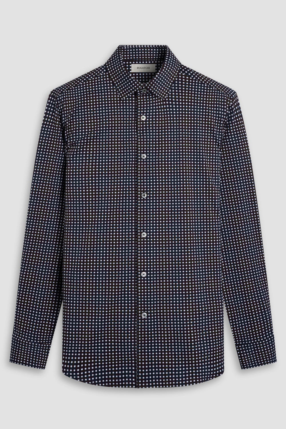 The James OoohCotton long-sleeved shirt in basketweave print features a point collar, mother-of-pearl buttons, and a curved hem for a sleek tucked or untucked look. The notched cuffs are adjustable to allow for customized fit and also convertible to accommodate cufflinks. OoohCotton® is a performance, double-mercerized, wrinkle-resistant, breathable, and easy-care cotton blend with 8-way stretch, quick-dry, and thermal comfort properties.
