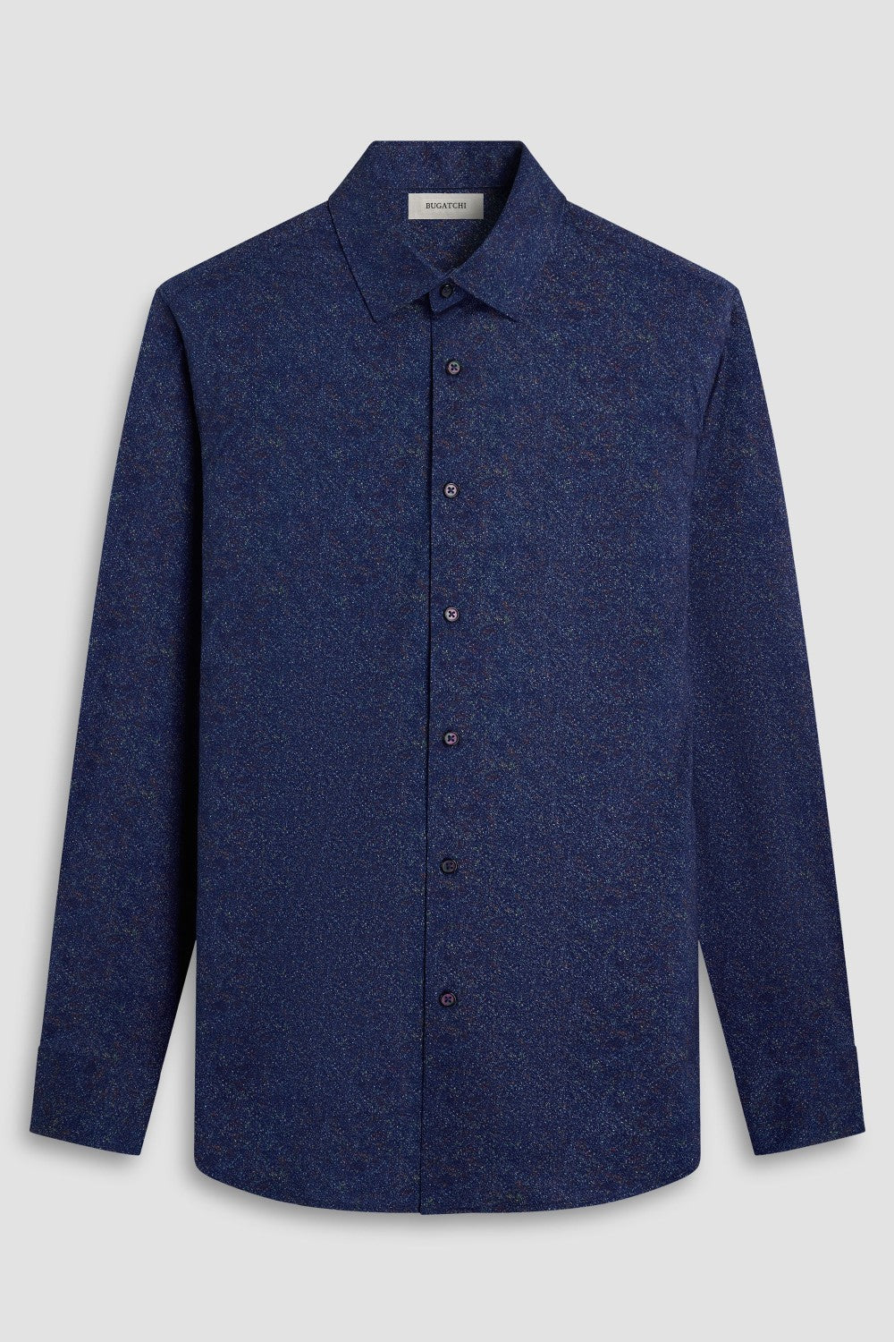 The James OoohCotton long-sleeved shirt in marbled print features a point collar and a curved hem for a sleek tucked or untucked look. The notched cuffs are adjustable to allow for customized fit and also convertible to accommodate cufflinks. OoohCotton® is a performance, double-mercerized, wrinkle-resistant, breathable, and easy-care cotton blend with 8-way stretch, quick-dry, and thermal comfort properties.
