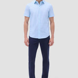 The Miles OoohCotton short-sleeve shirt in basketweave print features a point collar, mother-of-pearl buttons, and a curved hem for a sleek tucked or untucked look. OoohCotton is a performance, double-mercerized, wrinkle-resistant, breathable, and easy-care cotton blend with 8-way stretch, quick-dry, and thermal comfort properties.