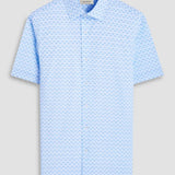 The Miles OoohCotton short-sleeve shirt in basketweave print features a point collar, mother-of-pearl buttons, and a curved hem for a sleek tucked or untucked look. OoohCotton is a performance, double-mercerized, wrinkle-resistant, breathable, and easy-care cotton blend with 8-way stretch, quick-dry, and thermal comfort properties.