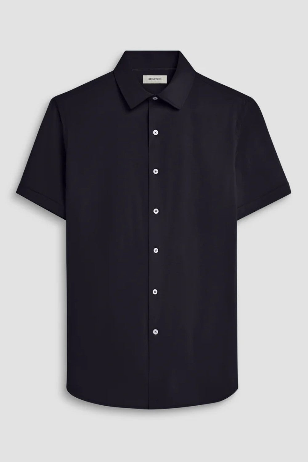 The Miles solid OoohCOtton short-sleeved shirt features a point collar, mother-of-pearl buttons, and a curved hem perfect for wearing tucked or untucked. OoohCOtton is a performance, double-mercerized, wrinkle-resistant, breathable, and easy-care cOtton blend with 8-way stretch, quick-dry, and thermal comfort properties.
