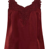 Red lace-trimmed camisole on a white background