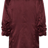 Maroon satin shirt with long sleeves on a white background