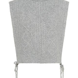 Gray knitted sleeveless top with turtleneck on a white background