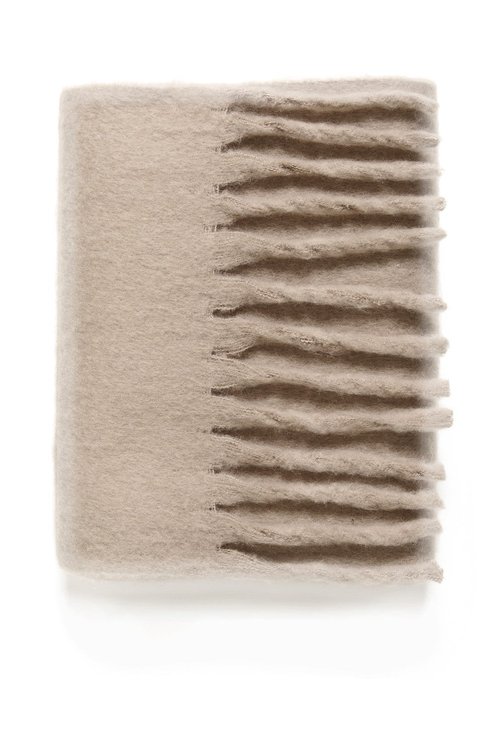 Beige blanket with fringe on a white background