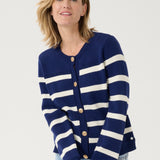Get ready to set sail in style with our Cream Muka Knit Cardigan. With nautical stripes and striking gold buttons, this piece is both classic and eye-catching. Perfect for adding a touch of seafaring charm to any outfit. Anchors away!