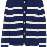Get ready to set sail in style with our Cream Muka Knit Cardigan. With nautical stripes and striking gold buttons, this piece is both classic and eye-catching. Perfect for adding a touch of seafaring charm to any outfit. Anchors away!