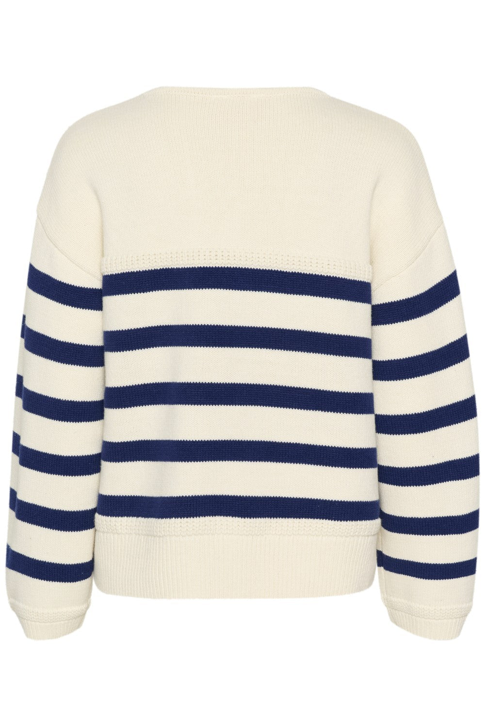 Sail away in style with the Cream Muka Knit Pullover. This nautical-inspired v-neck sweater is made of a comfortable cotton blend, perfect for any casual occasion. Smooth sailing guaranteed!