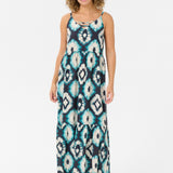 Expertly crafted for comfort and style, the Cream Tiah Dress is the perfect addition to your summer wardrobe. Featuring a maxi length and a stunning Aqua Tie Dye pattern, this dress will make you stand out in any crowd. The adjustable spaghetti straps ensure a perfect fit for any body type. Experience the ultimate blend of fashion and functionality with the Cream Tiah Dress.