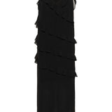 Black ruffled dress on a white background