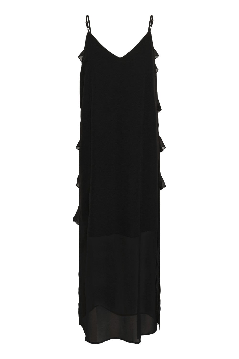 Black tiered dress on a white background