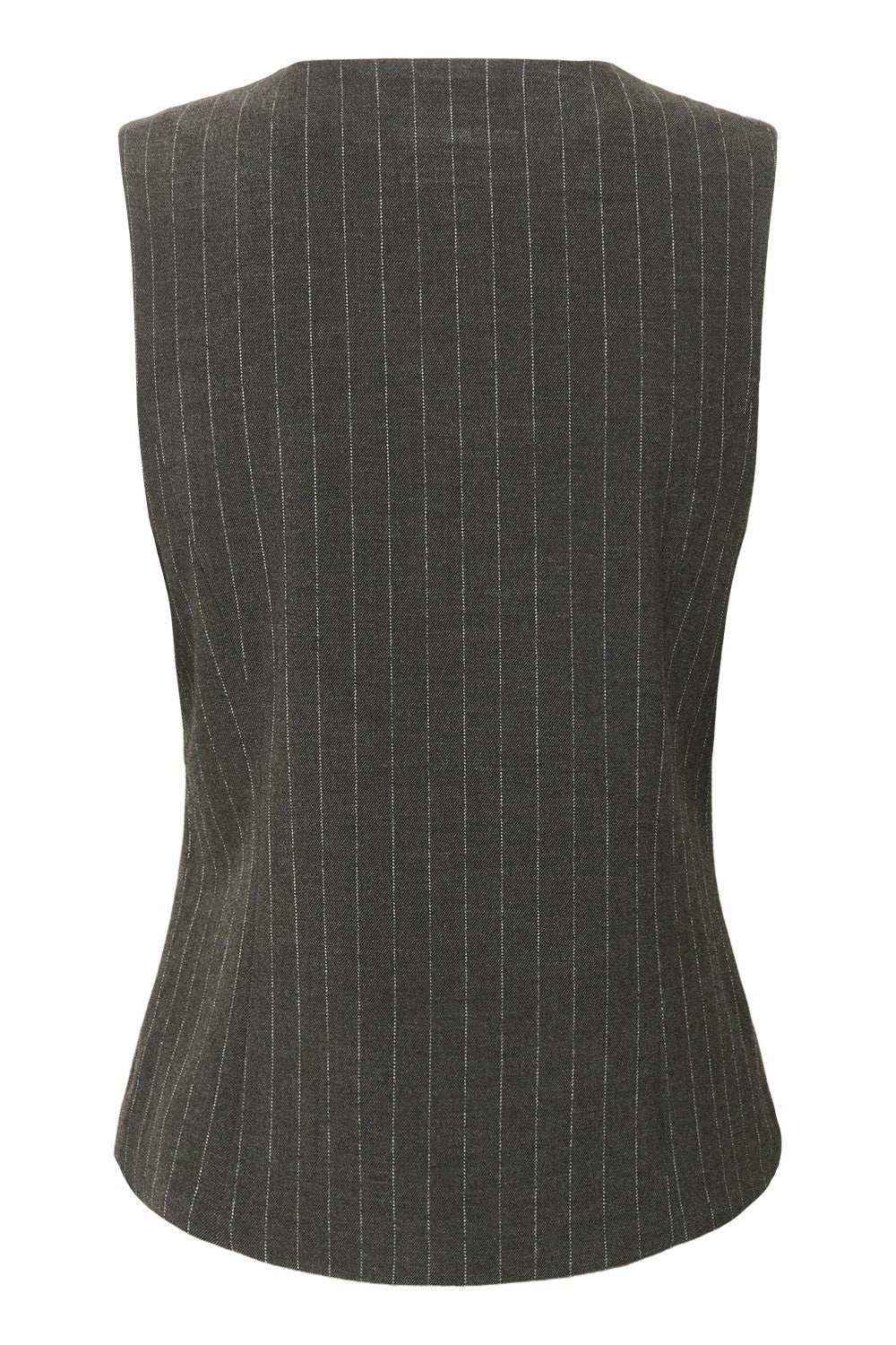 Dark gray pinstripe vest on a white background