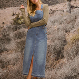 The denim dress is a classic choice, offering a flattering regular waist and ankle-length design. Featuring a sleeveless cut, it's crafted for a chic and effortless style. The material blend ensures durability and slight stretch for a fit that's tailored to you.