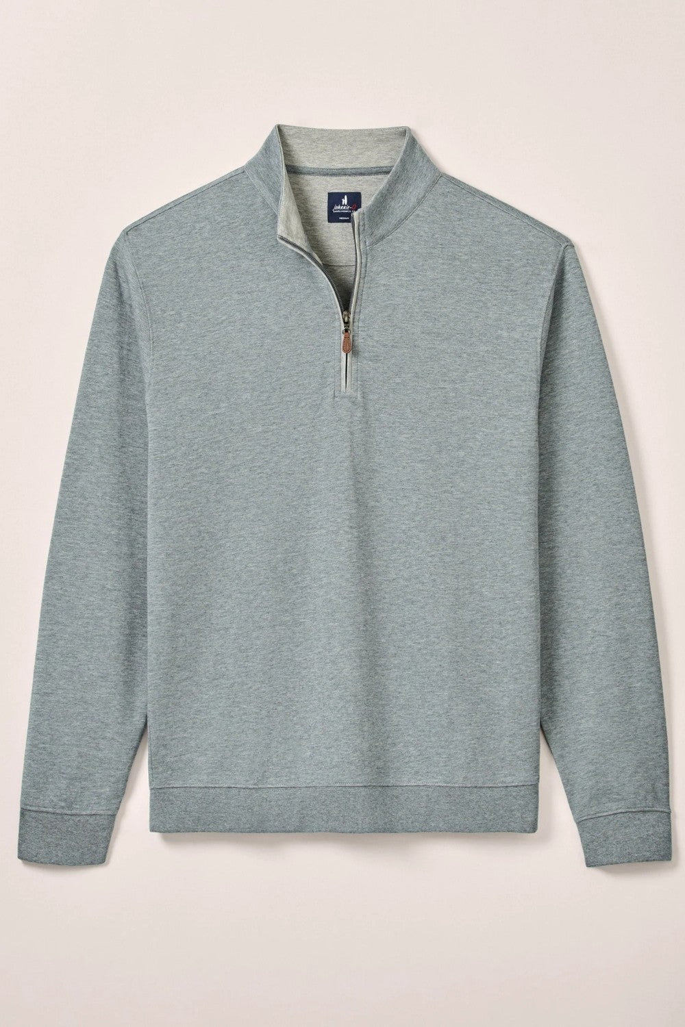 Gray half-zip sweatshirt on a light beige background