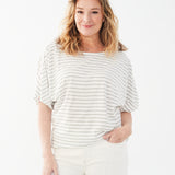 Get ready to set sail in style with the FDJ Boat Neck Elbow Sleeve Top! Made from a luxurious cotton modal blend, this top features a chic fern stripe that will have you looking effortlessly cool. This top is a must-have!