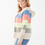 Stay cozy in style with the FDJ Striped Hooded Cardigan. Made with 100% cotton, this cardigan features a playful multi-coloured stripe design. Perfect for adding a pop of personality to any outfit!