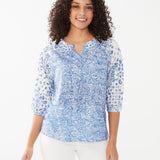 Experience the perfect blend of style and comfort with our FDJ V-neck Peasant Top. This 3/4 sleeve top features a unique and trendy v-neck design, perfect for everyday wear. Look effortlessly chic while feeling comfortable and confident.
