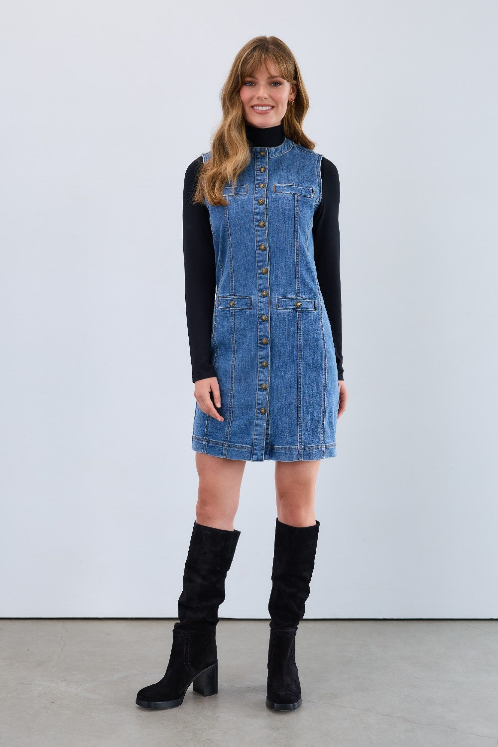 The FDJ Long Denim Vest offers versatile style—wear it as a vest or dress for a casual, effortless look. Featuring a full button front, it’s easy to layer or wear on its own, making it a practical addition to your wardrobe. Comfortable and adaptable, this piece supports your everyday style with ease.