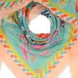 The style this season is to be fashionably sustainable! The fibers in this chic Paris inspired print have been recycled from plastic bottles. Try this versatile oversized square as a bold bandana, chic shawl, fashionable tie, or elegant headscarf. Pairs well with your favourite jeans, fashion dresses or work blazer. A fabulous fashion accessory that is Good for you. Good for the planet.