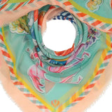 The style this season is to be fashionably sustainable! The fibers in this chic Paris inspired print have been recycled from plastic bottles. Try this versatile oversized square as a bold bandana, chic shawl, fashionable tie, or elegant headscarf. Pairs well with your favourite jeans, fashion dresses or work blazer. A fabulous fashion accessory that is Good for you. Good for the planet.