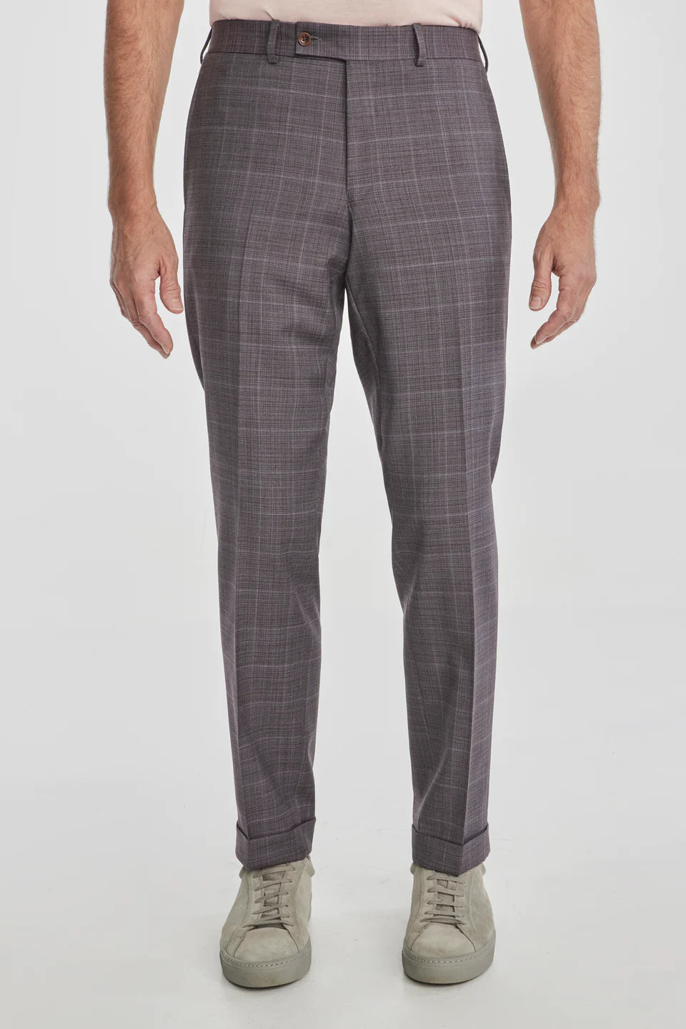 This Esprit suit featuring a soft plum tonal windowpane crafted from super 120's wool woven in Italy. The perfect year round weight meets stretch comfort.
