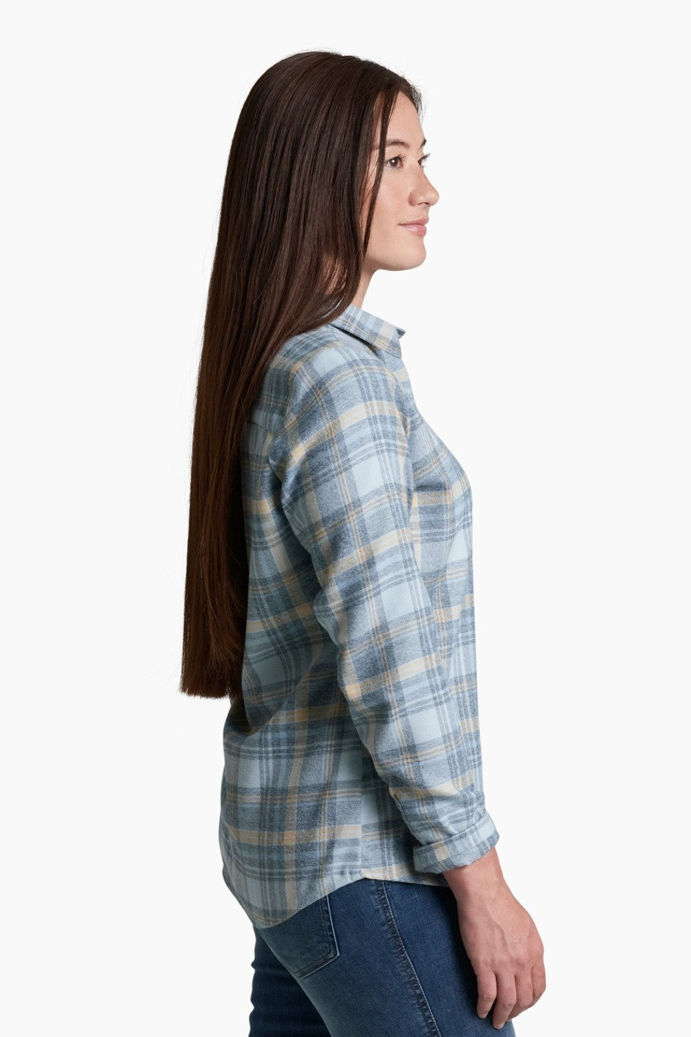 Featuring our double-brushed, ultra-soft flannel and a relaxed, feminine fit, the WHISPER delivers everyday comfort and warmth to any occasion. A dropped shirttail hemline and an oversized chest pocket provide an effortless, casual look that adapts to work or play, indoors or out.