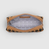 The Louenhide Brianna Makeup Bag is the perfect addition to your beauty routine. Exude style on your next adventure with the visually captivating camel and black houndstooth pattern. Complete with a set of makeup brushes, this women’s small makeup bag is the perfect size for travel.