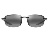 Sunglasses with black frame and gray lenses on a white background