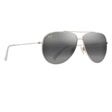 Aviator sunglasses with gray gradient lenses on a white background